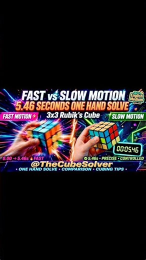 Fast VS Slow Motion 5.46 Second Solve 3 By 3 Rubik's Cube Solve one hand World record #Speed1