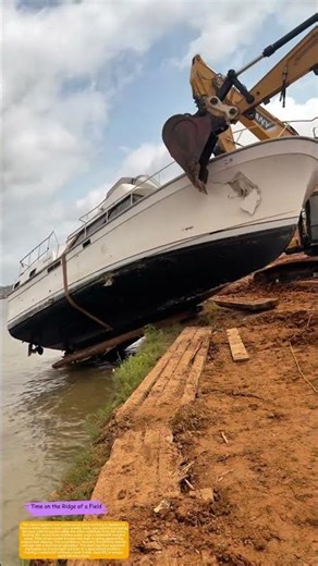 How Two Excavators Drag a Grounded Yacht From Water to Dry Land