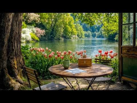 Spring Garden Reading Ambience 🌷 Peaceful Lake View & Nature Sounds | Relax, Study, Sleep
