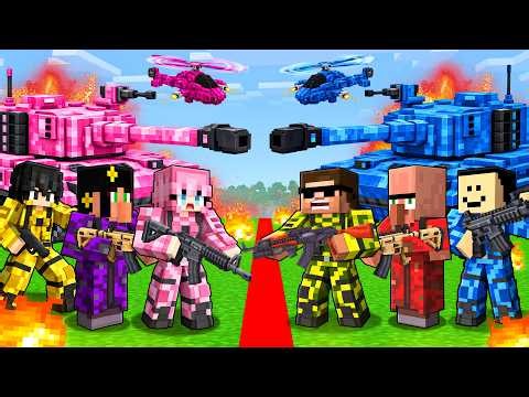 Boys vs Girls Army Battle in Minecraft..