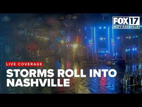 Severe Storms Hit Nashville's Broadway, Watch Now