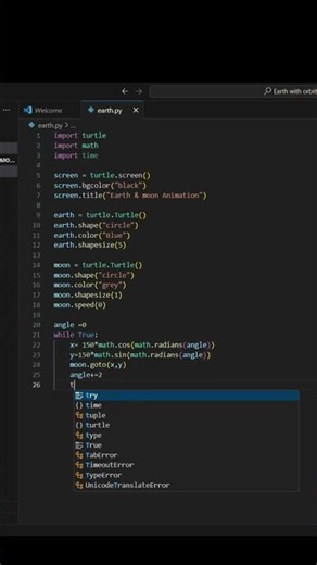 "Moon🌒 Rotating Around Earth using Python Turtle Creative Coding"💻🐢