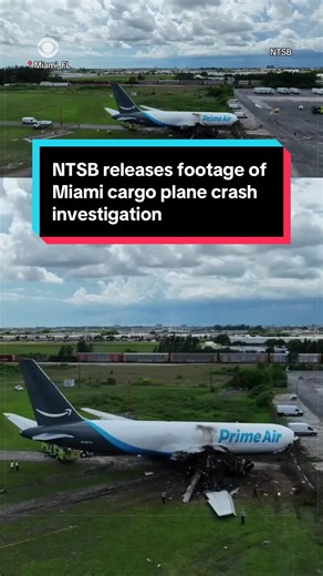 Newly released NTSB footage shows investigators examining the wreckage and debris field after an Amazon cargo plane overran a runway at Miami International Airport on Sunday. The Boeing 767 struck vehicles after overshooting the runway by about 1,300 feet. Five people were killed and five others injured. Investigators are working to determine what caused the crash.