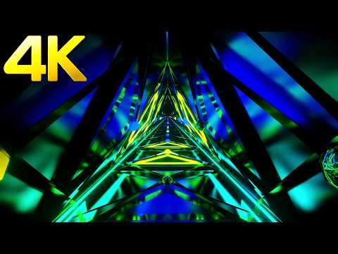 4k High-energy Triangle Cyberpunk Neon Tunnel || Abstract Blue&Green Color Background Video
