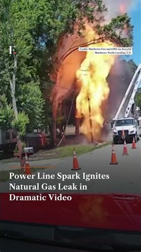 Power Line Spark Ignites Natural Gas Leak in Dramatic Video | N18G