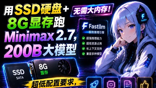用SSD硬盘+8G显存跑Minimax 2.7大模型（229B），意外地还挺流畅！（推理框架fastllm，含教程）