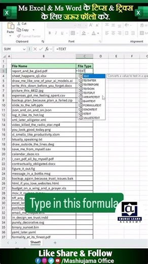 File Type Extract in Excel 🤩🔥 #shorts #excel #exceltricks