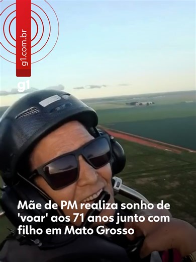 Mato Grosso - Uma paixão que voa alto. Marlene do Carmo Gomes, de 71 anos, não escondeu o entusiasmo de realizar o sonho de voar de paramotor junto com o filho, o policial militar Ivan Gomes, em Campo Novo do Parecis, a 397 km de Cuiabá. Ao g1, ela contou que adora encarar uma adrenalina e que pretende continuar se aventurando.