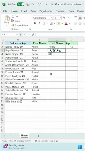Excel Flash Fill in 30 Seconds 🤯 | Excel Magic