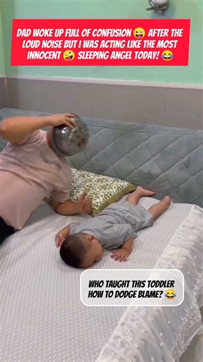 Clever 🤓 toddler hits dad's bowl and immediately pretends to fall asleep! 😂