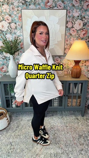 Lightweight Micro Waffle Knit Quarter Zip Pullover