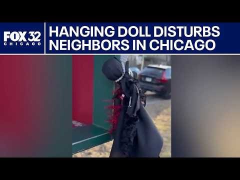 Disturbing toy doll found hanging on Chicago book box