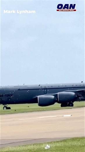 Damaged USAF KC‑135 refueling plane touching down at RAF Base