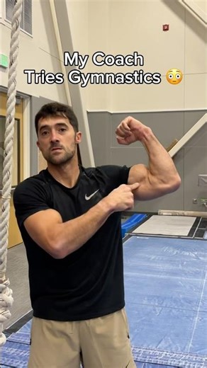 My coach tries gymnastics 😳 #gymnast #olympics #gymnastics #olympic #sports #olympicgames #coach