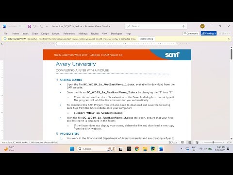 Shelly Cashman Word 2019 | Module 1: SAM Project 1a Avery University