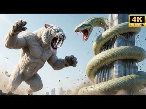 White Sabertooth Tiger vs Titanoboa: A 60-Million-Year Battle for the Jungle’s Throne 