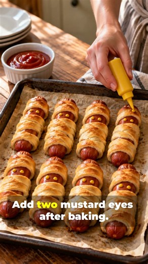 Halloween Mummy Hot Dogs with Crescent Dough | Easy Party Snack #shorts