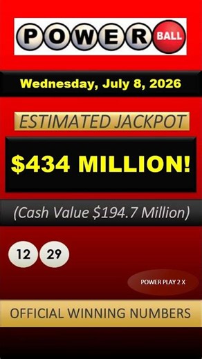 Powerball Results: Wednesday, July 8, 2026 Winning Numbers! #jackpot #powerball