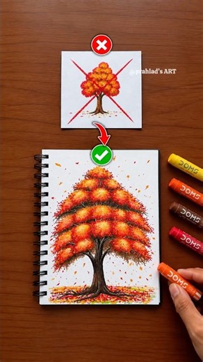 Easy Autumn Tree Scenery with Oil Pastels 🍂