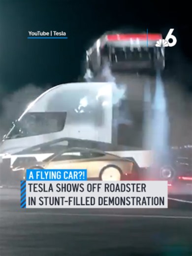 Elon Musk showed off a new vehicle prototype Thursday that can briefly launch itself into the air using rocket-inspired thrusters. The Tesla Roadster made its debut eight years after it was first announced. The company has yet to announce a price or release date, though the Tesla and SpaceX CEO said production would not begin until 2028. The vehicle, a collaboration between Tesla and SpaceX, then slowly drove up a curved ramp shaped like half of a roller coaster loop before accelerating and laun