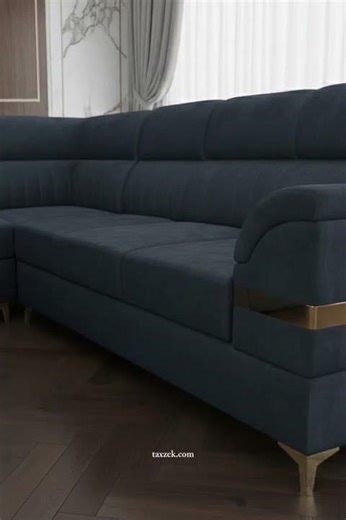 The Azure Elegance Sectional: Navy Blue & Gold Modern. #furnituregoals #livingroomfurniture #home