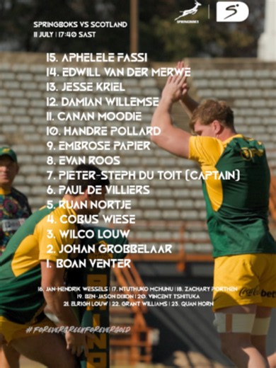 Your #Springboks team for today's big one against Scotland 📝 #ForeverGreenForeverGold