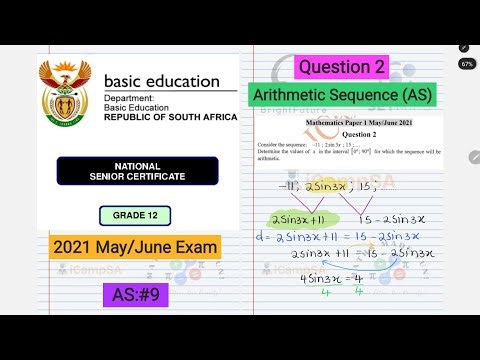 Grade 12 Maths: Arithmetic Sequences & General Terms (May/June 2021 Exam Q2) | ICampSA