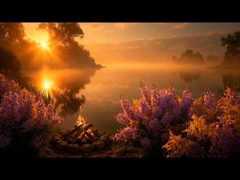 Golden Sunrise Campfire by the Lake 🌅 Peaceful Morning Nature Sounds to Relax and Recharge
