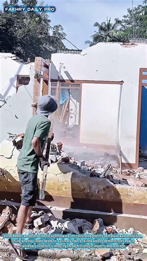 Satisfying Demolition: Watching a Brick Wall Crumble Under Manual Force #construction #shortsfeed