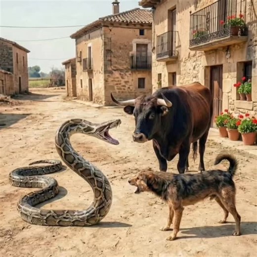 German Shepherd vs Giant Python 🐍 | Brave Dog Protects Cow in Village Street | Animal Fight Viral Video #animals #viral #wildlife #viralvideo | viral video f21