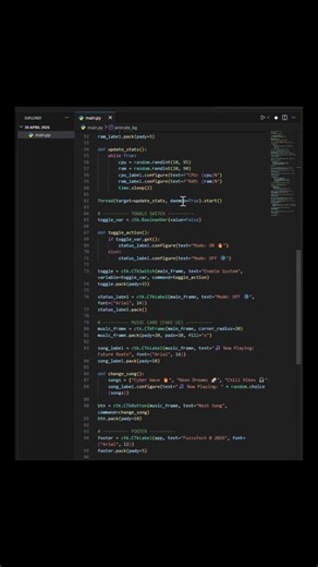 Python me aisa Glass UI banaya 😍 next level dashboard 🔥 #python #ui #viral #coding #fyp