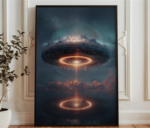 Futuristic UFO Art Print - Sci Fi Space Station Poster - Cosmic Alien Wall Decor - Etsy