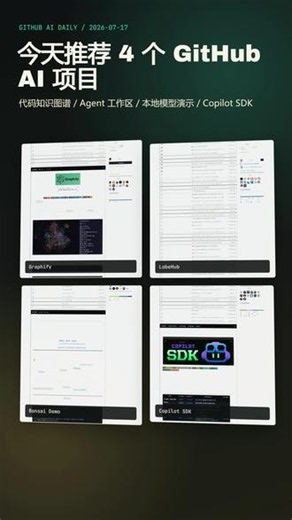 每日github推荐 今天推荐 4 个 GitHub AI 项目：Graphify 把项目材料整理成可查询的知识图谱，LobeHub 面向多 agent 工作区，Bonsai Demo 用来快速体验本地模型流程，GitHub Copilot SDK 帮开发者把 Copilot agent 工作流接入应用和服务。#github优质项目