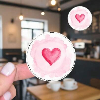24/48pcs Round Stickers, Watercolor Heart-Shaped Pink Love Pattern, Gift Labels Sealing Stickers, Wedding Party Decoration, Office Study Supplies/Stationery Stickers/Graffiti Stickers | SHEIN