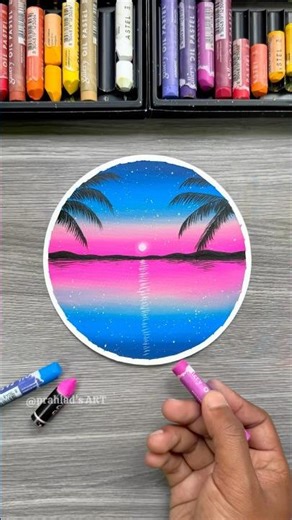 ✨ Easy Night Sunset Scenery Drawing 🌙 | Oil Pastel Art for Beginners