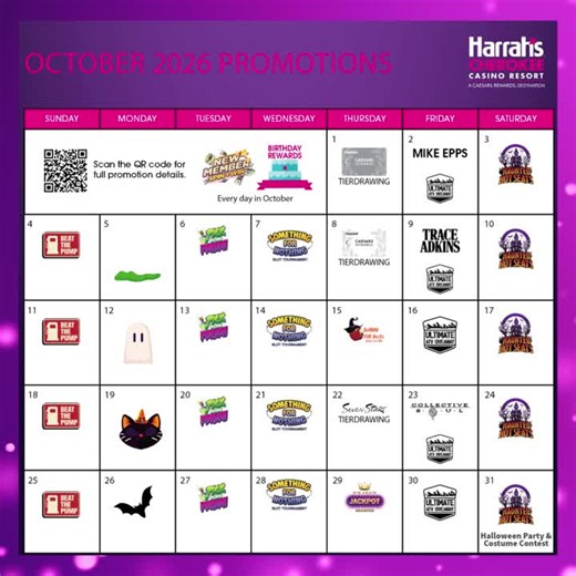 👻 No tricks, just treats! October is packed with exciting promotions you won’t want to miss. 🍂 | Harrah's Cherokee Casino Resort