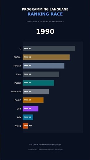 Top 10 Popular Programming Languages 1990 - 2026 #python