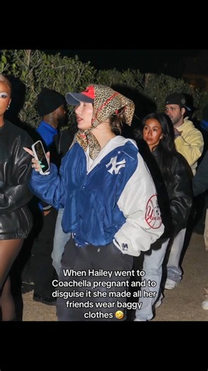 Hailey Bieber managed to hide her pregnancy at Coachella by making her friends wear baggy clothes 😭