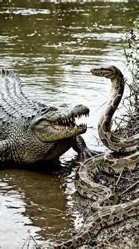 Deadly Clash! Giant Python vs Crocodile – Battle For Survival In The Wild #animals #wildanimals