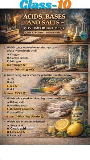 Class 10 Science | Acids, Bases & Salts MCQs 🔥 | Most Important Questions for Board Exam #class10