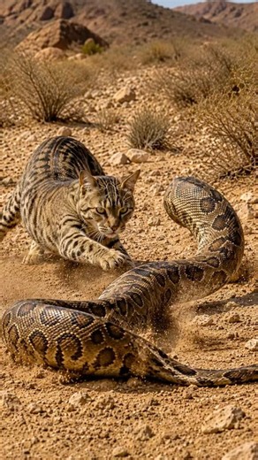 Wild Cat Challenges a Giant Indian Python #Shorts