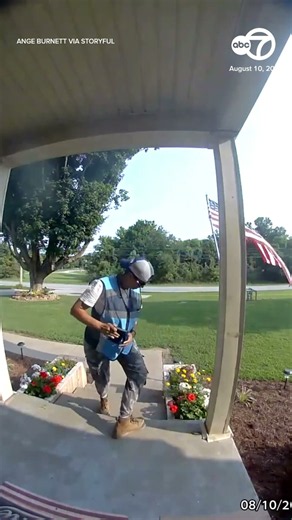 Amazon delivery driver fixes, then salutes US flag