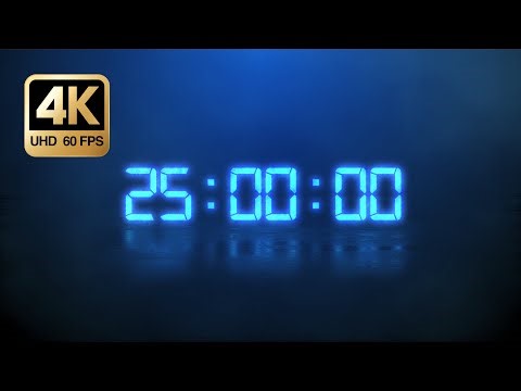 25 Minute Countdown Timer 4K • Blue Digital Clock • Pomodoro Focus Background (No Music)