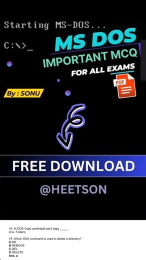 MS DOS Questions and Answers (Microsoft disk operating system important MCQ PDF Free Download)