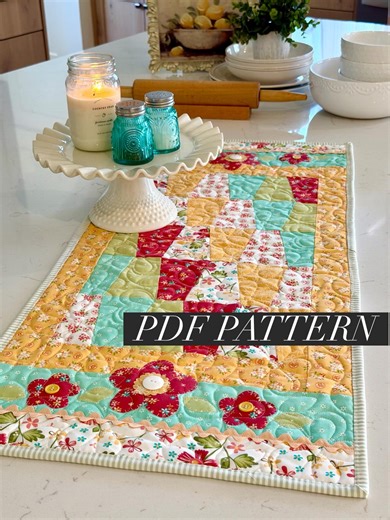 Spring and Summer Fabric Table Runner Sewing Pattern, Floral and Tulip Applique Quilted Orange Pink and Yellow - Etsy UK