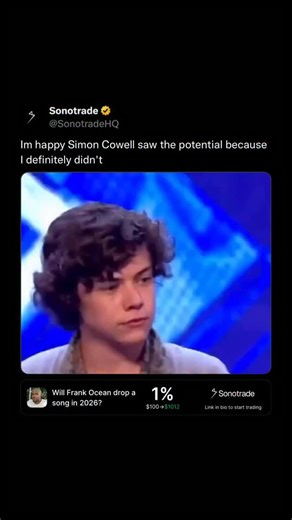 Sonotrade on Instagram: "Before he was a global pop icon, Harry Styles walked onto The X Factor stage as a nervous teen with an imperfect audition. In 2010, The X Factor UK saw 16-year-old Harry audition with Hey, Soul Sister, and he didn’t sound polished — his voice shook and the performance wasn’t technically perfect, leading some viewers to call it rough or cringe-worthy. He even switched to Isn’t She Lovely a cappella when judges asked for a simpler take. Despite the shaky start, Simon Cowel