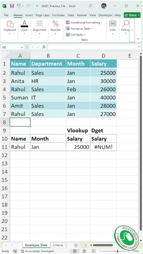 DGET vs VLOOKUP ⚔️ | Same Data, Different Result! 😱 #shorts #excel