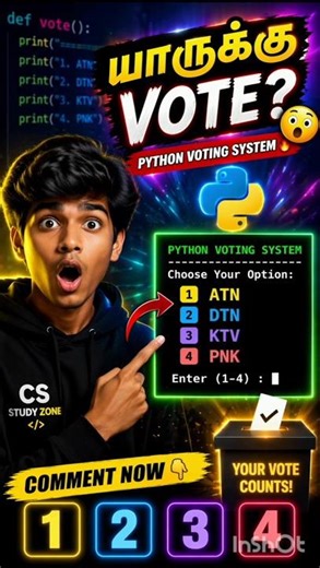 Python Voting System 😳🔥 Guess pannunga!#python #CS Study Zone#programming #pythonprogramming