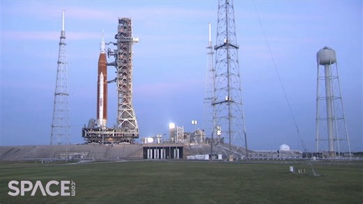 Timelapse of NASA's Artemis 1 moon rocket being moved to launch pad