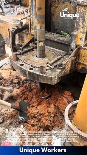 Heavy-Duty Industrial Drilling: Massive Auger Excavating Deep Clay and Mud